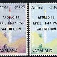 Nagaland 1970 Safe Return of Apollo 13 opt on 1c25 perf Moon Programme with red omitted plus normal, both unmounted mint