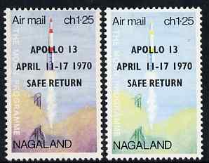 Nagaland 1970 Safe Return of Apollo 13 opt on 1c25 perf Moon Programme with red omitted plus normal, both unmounted mint
