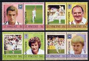 St Vincent 1985 Cricketers (Leaders of the World) set of 8 overprinted Specimen, unmounted mint as SG 842-49