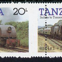 Tanzania 1985 Locomotive 6004 20s value (SG 432) unmounted mint horiz pair with vert perfs shifted 8mm