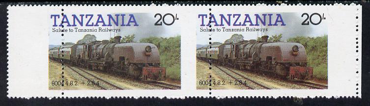 Tanzania 1985 Locomotive 6004 20s value (SG 432) unmounted mint horiz pair with vert perfs shifted 8mm