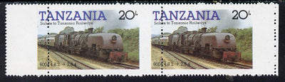 Tanzania 1985 Locomotive 6004 20s value (SG 432) unmounted mint horiz pair with vert perfs shifted 8mm