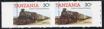 Tanzania 1985 Locomotive 3129 30s value (SG 433) unmounted mint horiz pair with vert perfs shifted 8mm