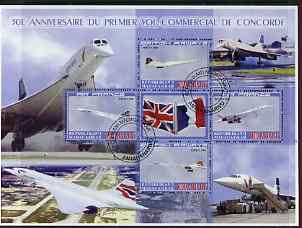 Madagascar 2006 30th Anniversary of Concorde #1 large perf sheetlet containing 4 values plus label cto used