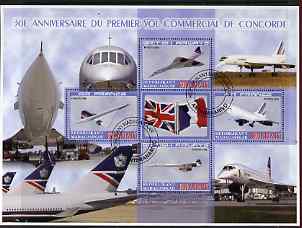 Madagascar 2006 30th Anniversary of Concorde #2 large perf sheetlet containing 4 values plus label cto used