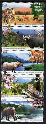 India 2007 National Park perf se-tenant strip of 5 unmounted mint