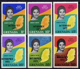Grenada 1972 Interpex opt on Miss World set of 6 unmounted mint, SG 490-95