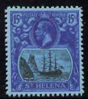 St Helena 1922-37 KG5 Badge 15s,,'Maryland' perf forgery 'unused' as SG 113 - the word Forgery is either handstamped or printed on the back and comes on a presentation card with descriptive notes