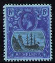 St Helena 1922-37 KG5 Badge 15s,,'Maryland' perf forgery 'unused' as SG 113 - the word Forgery is either handstamped or printed on the back and comes on a presentation card with descriptive notes