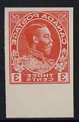 Canada 1911-22 KG5 3c Admiral design slightly enlarged and reversed in orange on thin card, imperf Printing trial essay for the Victory-Kidder machine (ex ABNCo archives)
