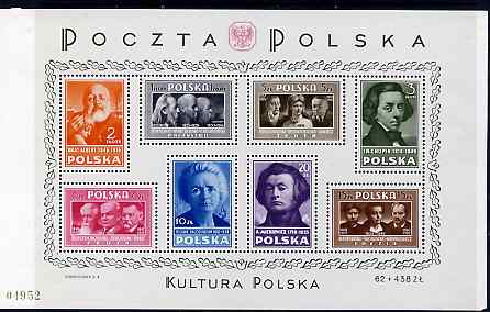 Poland 1947 Polish Culture perf m/sheet lightly mounted mint, SG MS594a
