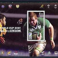 Ireland 2007 Rugby World Cup 55c perf m/sheet (Paul O'Connell) unmounted mint