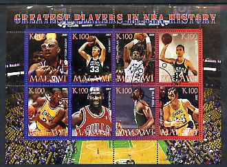 Malawi 2007 Basketball Greatest Players in NBA History perf sheetlet containing 8 values fine cto used