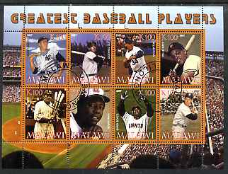 Malawi 2007 Greatest Baseball Players perf sheetlet containing 8 values fine cto used