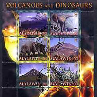 Malawi 2007 Volcanoes & Dinosaurs #1 perf sheetlet containing 6 values each with Scout Logo fine cto used