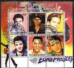 Djibouti 2007 Elvis Presley - King of Rock 'n' Roll #1 perf sheetlet containing 6 values fine cto used