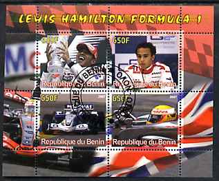 Benin 2007 Lewis Hamilton Formula 1 perf sheetlet containing 4 values fine cto used