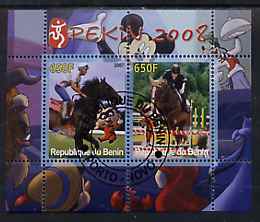 Benin 2007 Beijing Olympic Games #03 - Show Jumping (3) perf s/sheet containing 2 values (Disney characters in background) fine cto used