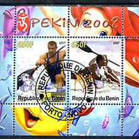 Benin 2007 Beijing Olympic Games #05 - Rowing (2) perf s/sheet containing 2 values (Disney characters in background) fine cto used