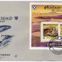 Easdale 1988 Flora & Fauna perf sheetlet containing 26p (Fungi) & £5 (Animals) on illustrated cover with first day cancel