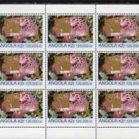 Angola 1999 Fungi 125,000k from Flora & Fauna def set complete perf sheet of 9 each opt'd in gold with France 99 Imprint with Chess Piece and inscribed Hobby Day, unmounted mint. Note this item is privately produced and is offered……Details Below