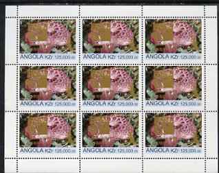 Angola 1999 Fungi 125,000k from Flora & Fauna def set complete perf sheet of 9 each opt'd in gold with France 99 Imprint with Chess Piece and inscribed Hobby Day, unmounted mint. Note this item is privately produced and is offered……Details Below