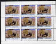 Angola 1999 Rhino 200,000k from Flora & Fauna def set complete perf sheet of 9 each opt'd in gold with France 99 Imprint with Chess Piece and inscribed Hobby Day, unmounted mint. Note this item is privately produced and is offered……Details Below