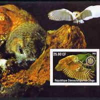 Congo 2002 Owls #2 imperf m/sheet with Rotary Logo unmounted mint