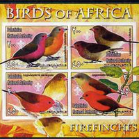 Palestine (PNA) 2005 Birds of Africa - Firefinches imperf sheetlet containing 4 values each with Scout Logo unmounted mint. Note this item is privately produced and is offered purely on its thematic appeal