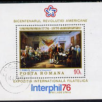 Rumania 1976 'Interphil '76' Stamp Exhibition & USA Bicentenary (Paintings) m/sheet cto used, Mi BL 130, SG MS 4196