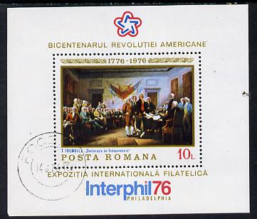 Rumania 1976 'Interphil '76' Stamp Exhibition & USA Bicentenary (Paintings) m/sheet cto used, Mi BL 130, SG MS 4196