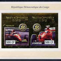Congo 2003 Ferrari imperf sheetlet containing 2 x 500 CF values with embossed gold background & Rotary Logo, unmounted mint