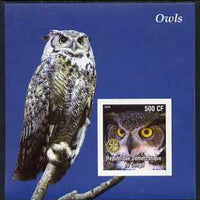 Congo 2004 Owls #1 imperf souvenir sheet with Rotary Logo, unmounted mint