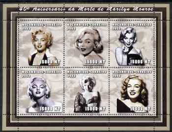 Mozambique 2002 40th Anniversary of Death of Marilyn Monroe perf sheetlet containing 6 values unmounted mint (6 x 15,000 MT) Yv 1936-41