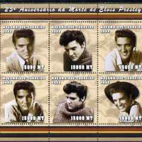 Mozambique 2002 25th Anniversary of Death of Elvis Presley perf sheetlet containing 6 values unmounted mint (6 x 15,000 MT) Yv 2008-13