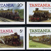 Tanzania 1985 Locomotives imperf proof set of 4 each with 'AMERIPEX 86' opt in gold (unissued) unmounted mint*