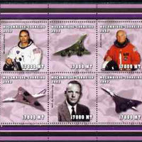 Mozambique 2002 Astronauts & Aircraft perf sheetlet containing 6 values unmounted mint (Collins, Glenn, Armstrong & Concorde) Yv 1966-71