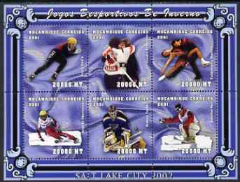 Mozambique 2001 Salt Lake Winter Olympics perf sheetlet containing 6 values unmounted mint (6 x 20,000 MT) Mi 1970-75