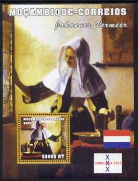 Mozambique 2001 Paintings by Johannes Vermeer perf s/sheet unmounted mint with Amphilex Imprint (50,000 MT) Mi 2153, Sc 1495
