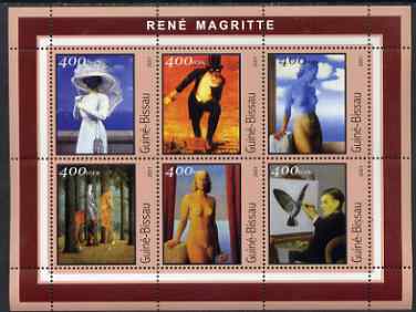 Guinea - Bissau 2001 Paintings by Rene Magritte perf sheetlet containing 6 values unmounted mint Mi 1684-89
