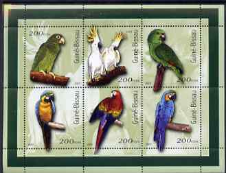 Guinea - Bissau 2001 Parrots perf sheetlet containing 6 values (200 FCFA) unmounted mint Mi 1422-27