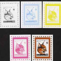 Somalia 1998 WWF - Caracal 100s the set of 5 imperf progressive proofs comprising the 4 individual colours plus all 4-colour composite, unmounted mint
