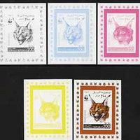 Somalia 1998 WWF - Caracal 200s the set of 5 imperf progressive proofs comprising the 4 individual colours plus all 4-colour composite, unmounted mint