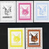Somalia 1998 WWF - Caracal 8,000s the set of 5 imperf progressive proofs comprising the 4 individual colours plus all 4-colour composite, unmounted mint