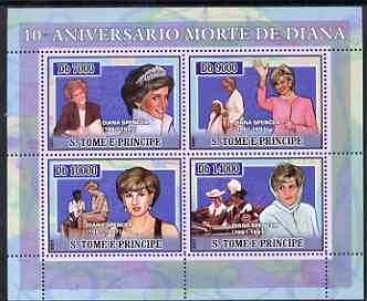 St Thomas & Prince Islands 2007 Tenth Death Anniversary of Princess Diana perf sheetlet containing 4 values unmounted mint
