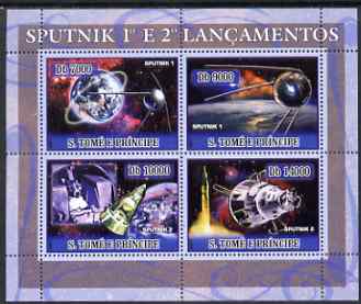 St Thomas & Prince Islands 2007 Space - Sputnk 1 & 2 perf sheetlet containing 4 values unmounted mint