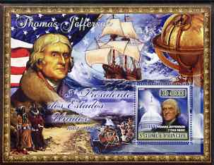 St Thomas & Prince Islands 2007 US Presidents #03 Thomas Jefferson perf s/sheet containing 1 value unmounted mint