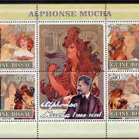 Guinea - Bissau 2007 Alphonse Mucha (artist) perf sheetlet containing 4 values & 2 labels unmounted mint