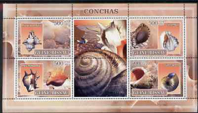 Guinea - Bissau 2007 Shells perf sheetlet containing 4 values & 2 labels unmounted mint