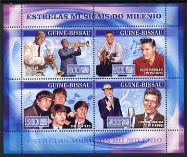 Guinea - Bissau 2007 Music Stars perf sheetlet containing 4 values (L Armstrong, Elvis, Beatles & Sinatra) unmounted mint, Yv 2318-21